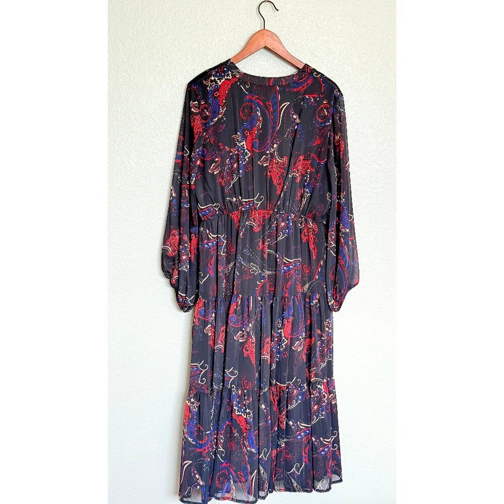 Reba Black Lace Up Paisley Print Metallic Bohemian Embroidered Maxi Dress XL - Picture 3 of 17